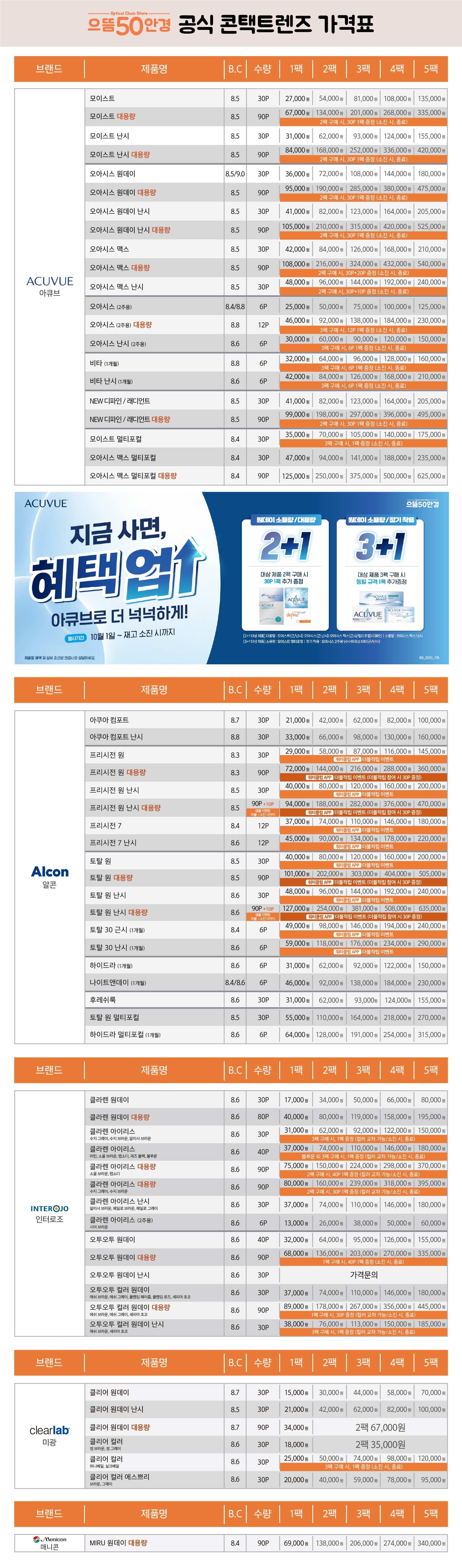 가격표